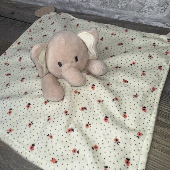 Luxe + Willow Pink White Flowers Dots Elephant Baby Security Blanket Lovey 3836 - Picture 2 of 6
